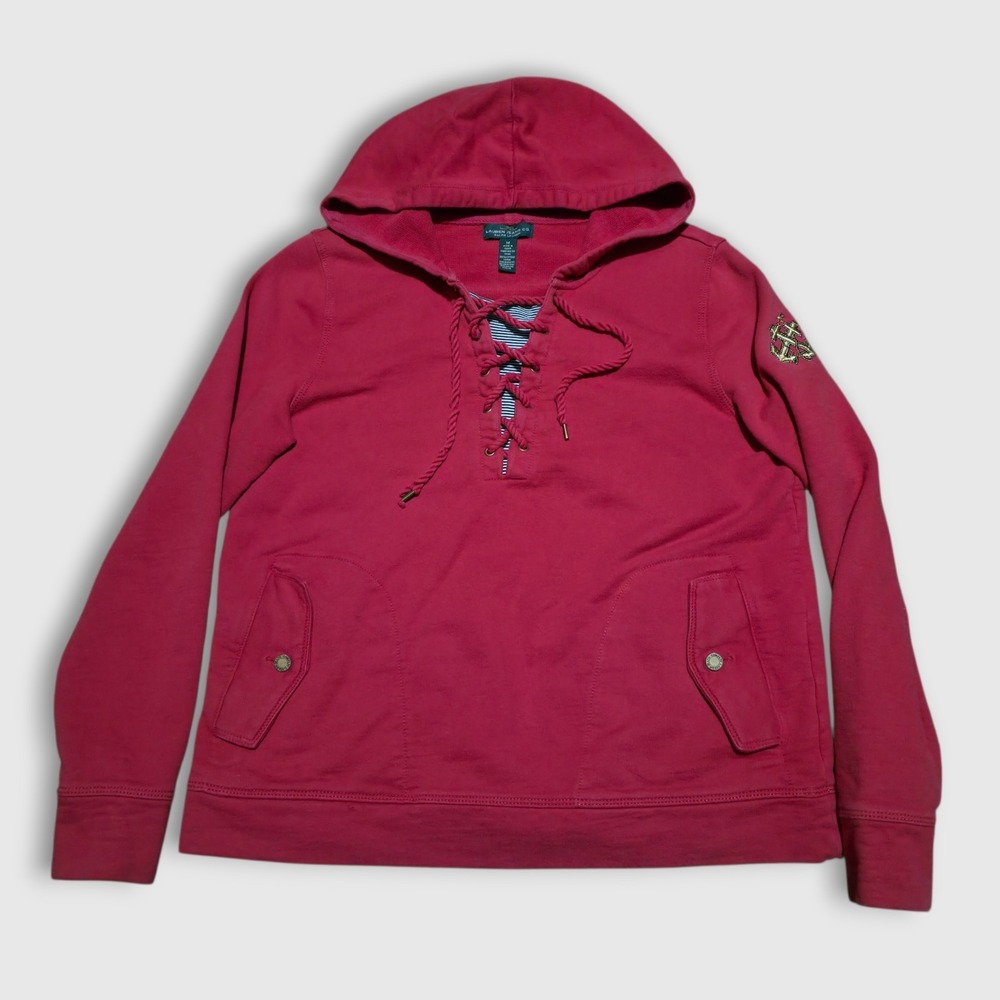 LRL Ralph Lauren Faded Red Nautical Hoodie Sweater Womens Size Medium Cotton